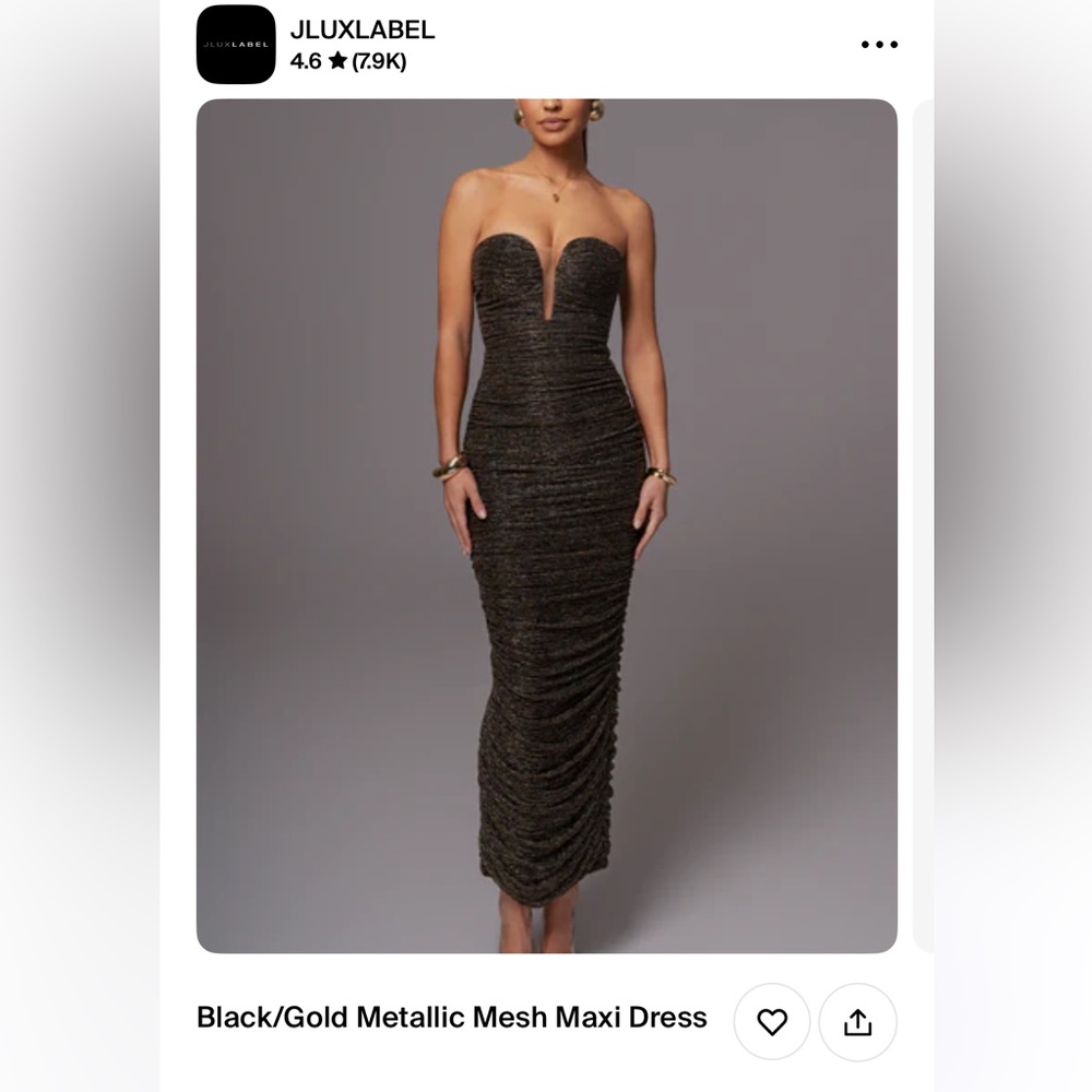 JLUXLABEL Black and Gold Ruched Strapless Bodycon Dress